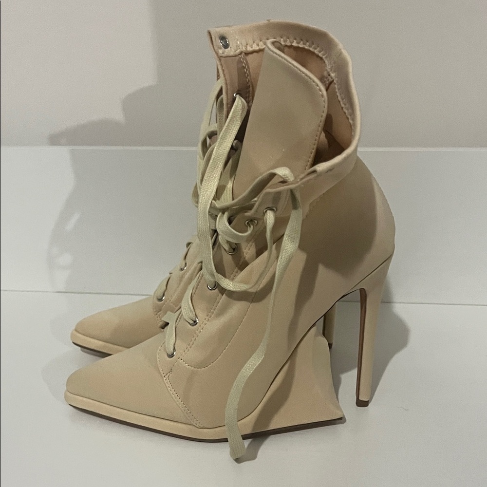 EGO Beige Lace-Up Stiletto Heels